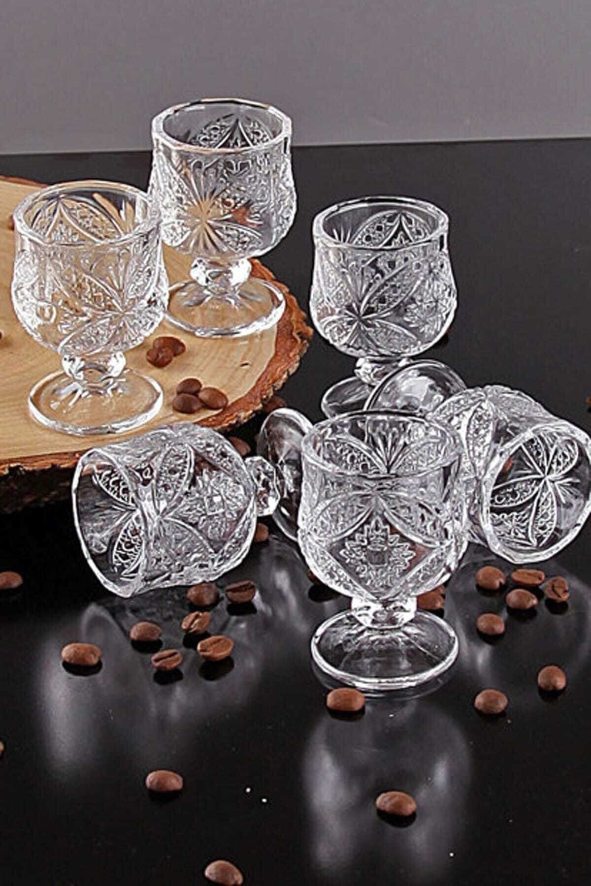 Shot Glasses 6 Pieces Mini Goblet Glass Crystal Look Glass Cup Coffee Side Water Glass Liquor Glass