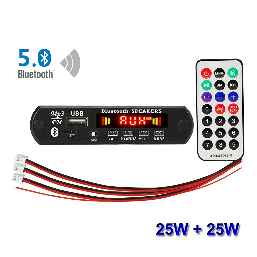2*25w amplificador bluetooth mp3 placa decodificadora carro mp3 player módulo de gravação usb rádio fm aux para alto-falante áudio handsfree diy