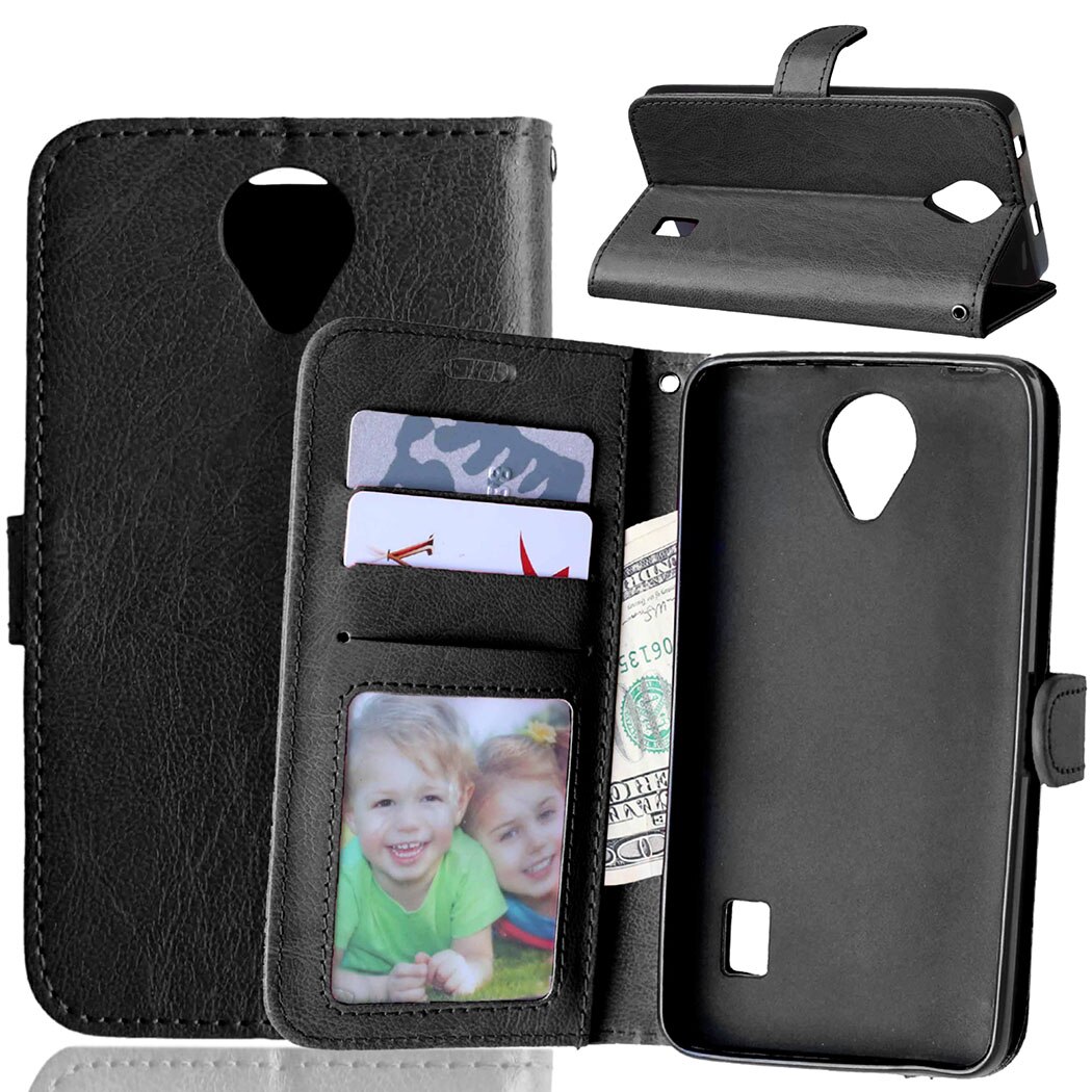 for Huawei Ascend Y635 Case Luxury Flip Wallet Leather Coque for Huawei Y 635 Cover Ascend Y635 Stand Phone Case with Card Slot: Black
