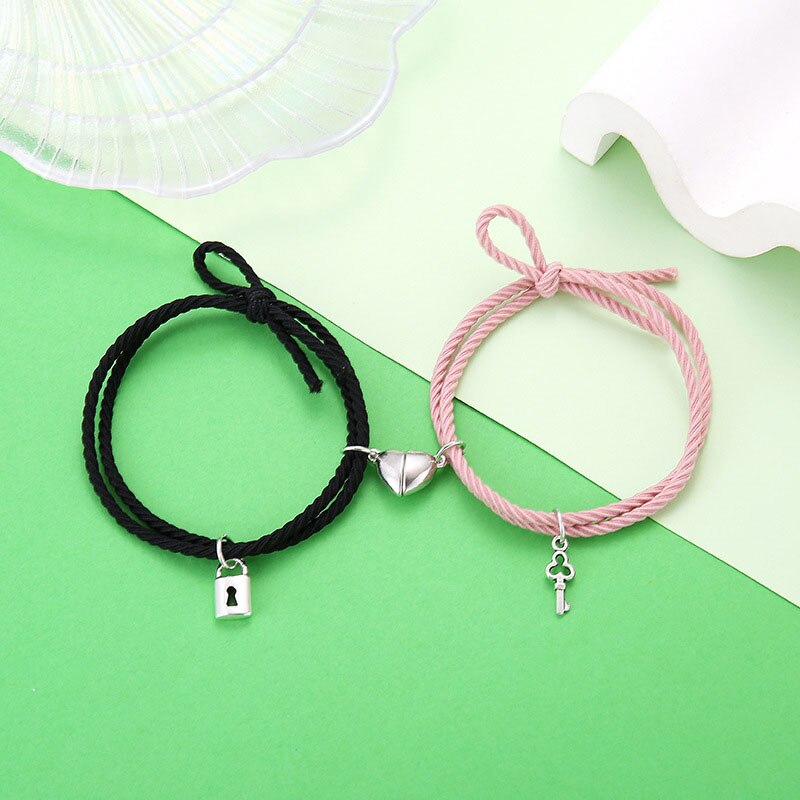 2pcs Magnetic Heart Attraction Couple Bracelets for Lover Bracelets Distance Relationship Braid Rope Bracelet Magnet Matching