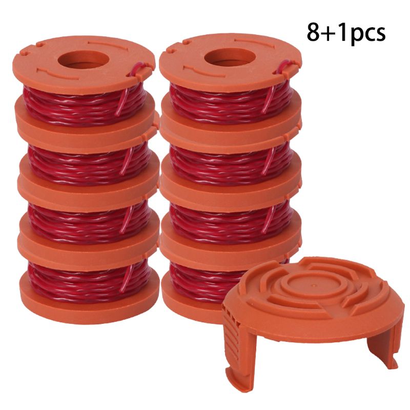 Line String Trimmer Replacement Spool 3M String Trimmer Spool Line for WORX, 9 Pack (8 Pack Grass Trimmer Line, 1 Trimmer Cap)