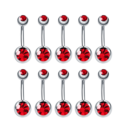 Piercings de Ombligo de acero inoxidable para hombres y mujeres, pendientes de Ombligo, anillos gemas, Piercing de Ombligo, joyería de cuerpo Punk, 10 piezas: Rodio plateado
