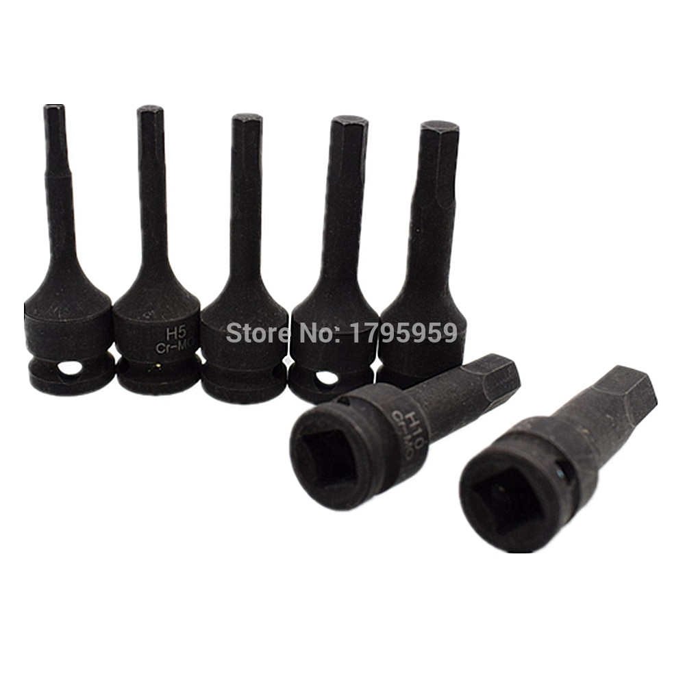 3/8 "Vierkante Drive Impact Socket 7 Stuk Hex Key Socket Set H4 H5 H6 H7 H8 H10 H12 (4mm-12mm) cr-Mo Metrische Allen Bit 60mm Lange