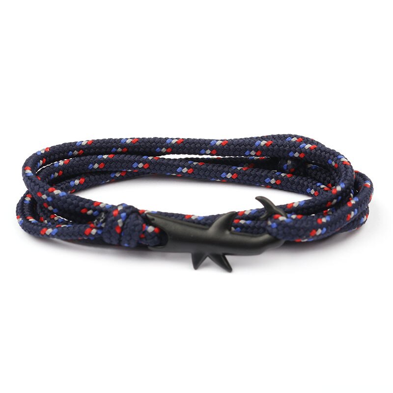 Pulsera de estilo vikingo gitano para hombre, brazalete trenzado, varias capas, cuerda roja, hecho a mano: Shark Blue