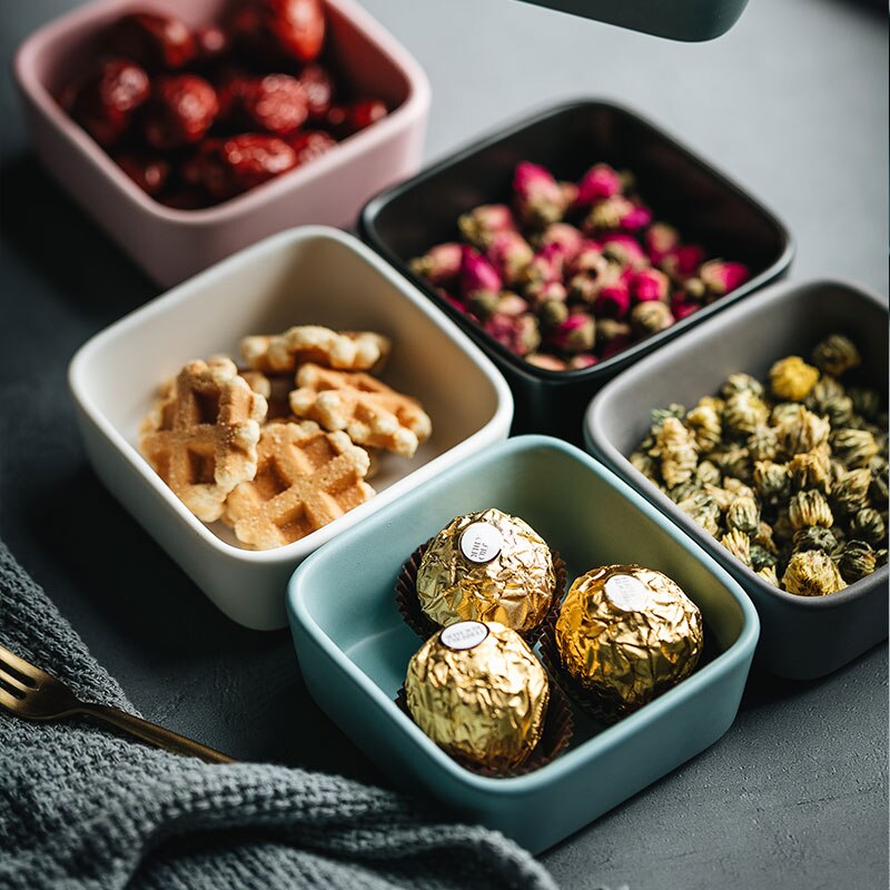 Keramisk smågrid snack tallerken mini firkantet krydderskål køkken dessert salat sojasovs eddike sennep beholder