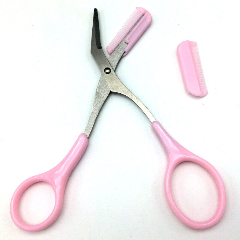 Maquillaje Rosa inoxidable cejas recortador tijeras peine depilación tijeras aseo herramienta cosmética peinar pestañas: Default Title