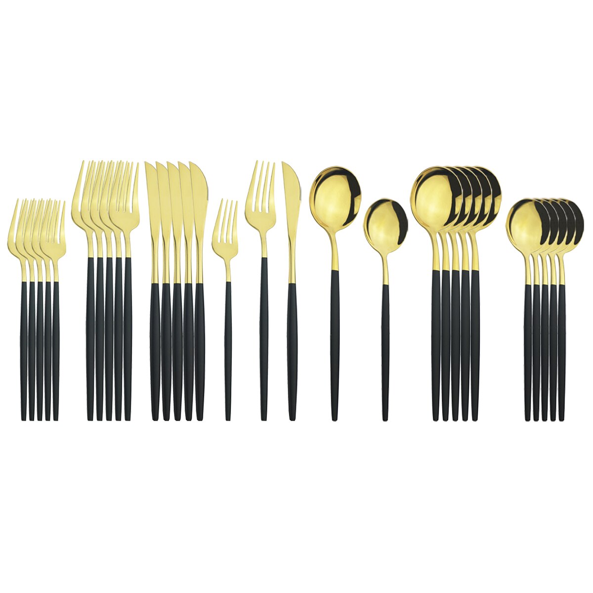 30Pcs White Gold Cutlery Set Stainless Steel Dinnerware Set Knife Fork Spoons Tableware Set Home Kitchen Flatware Silverware Set: Black Gold