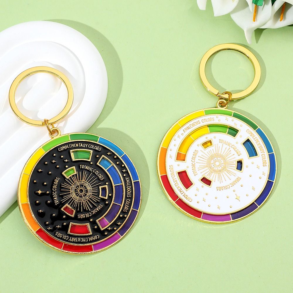 Rotatable Spinning Color Compass Keychain Palette Color Wheel Spinning Compass Metal Pendant Novelty