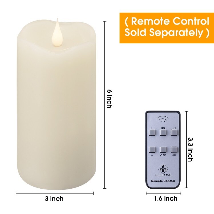 3D Realistische Vlam Kaars, Vlamloze Led Kaars Met Moving Wick/Dancing Flame, Afstandsbediening Met Timer: IVORY D3H6Inch