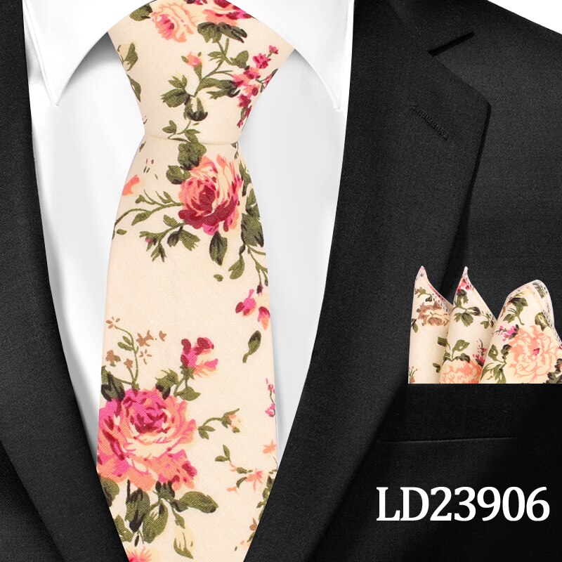 Neue lässig Blumen Baumwolle Krawatten Und Tasche Platz setzt Blume Drucken Dünne Krawatte Für Männer Mens Hals Binden Krawatte 6cm Dünne Krawatten: LD23906