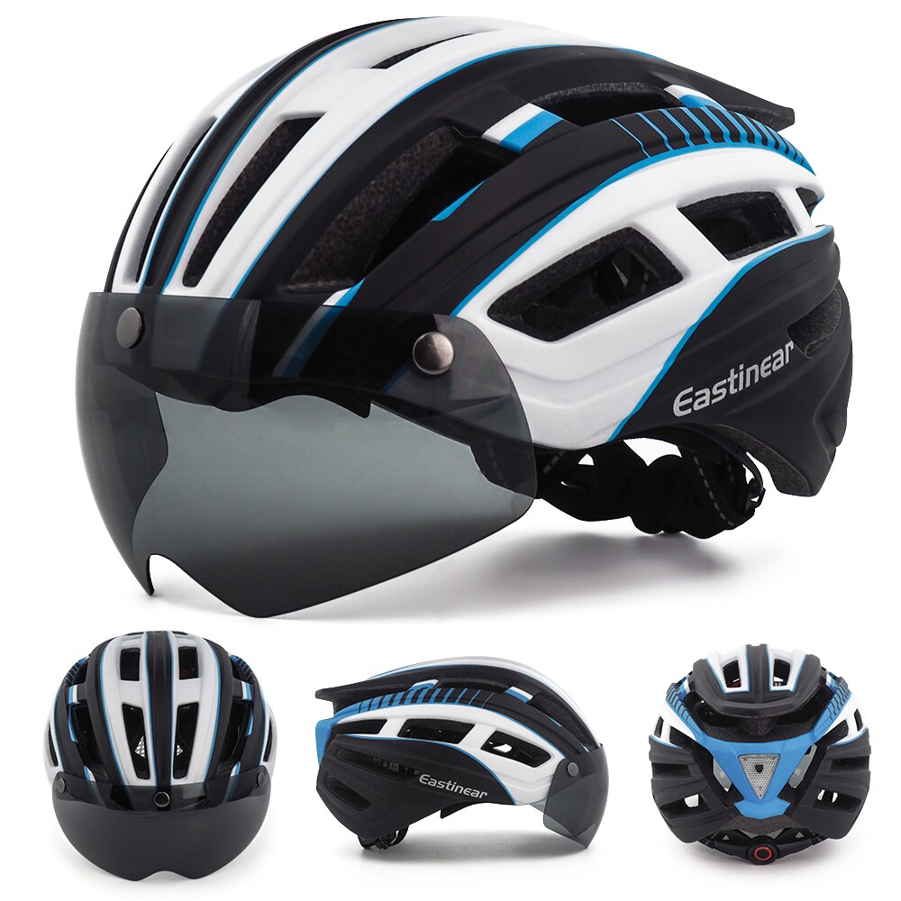 Fahrrad Helm Erwachsene Männer Frauen mit Magnetische Brille Sonnenblende Fahrrad Helm mit Hinten Led Licht Einstellbar für Rennrad radfahren: HT22-BlackWhite