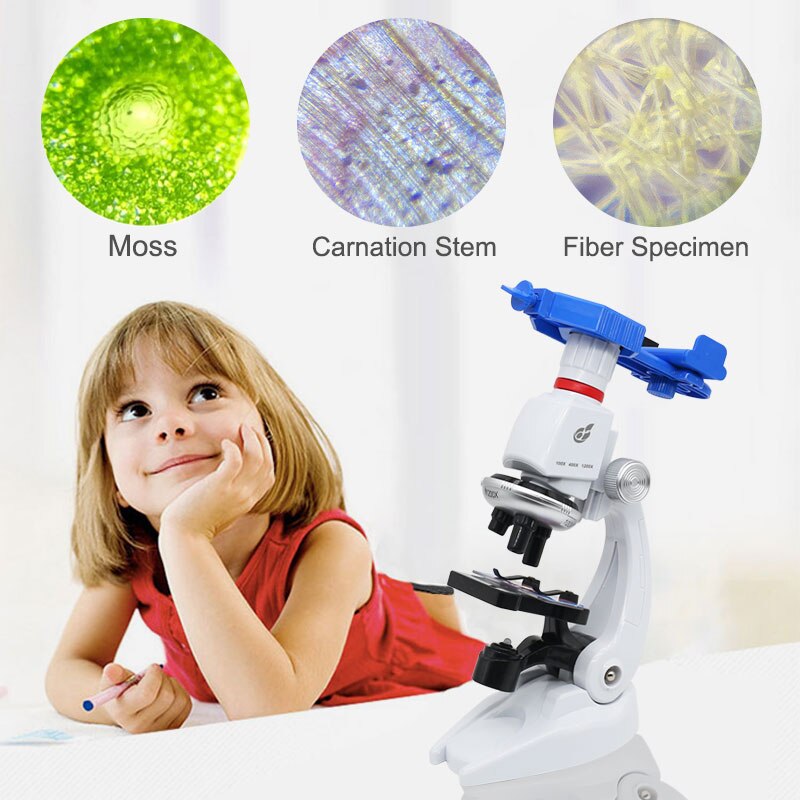 Children Toy Biological Microscope Set 1200X Illuminated Microscope Kit Home School Lab Educational With Cellphone Mount