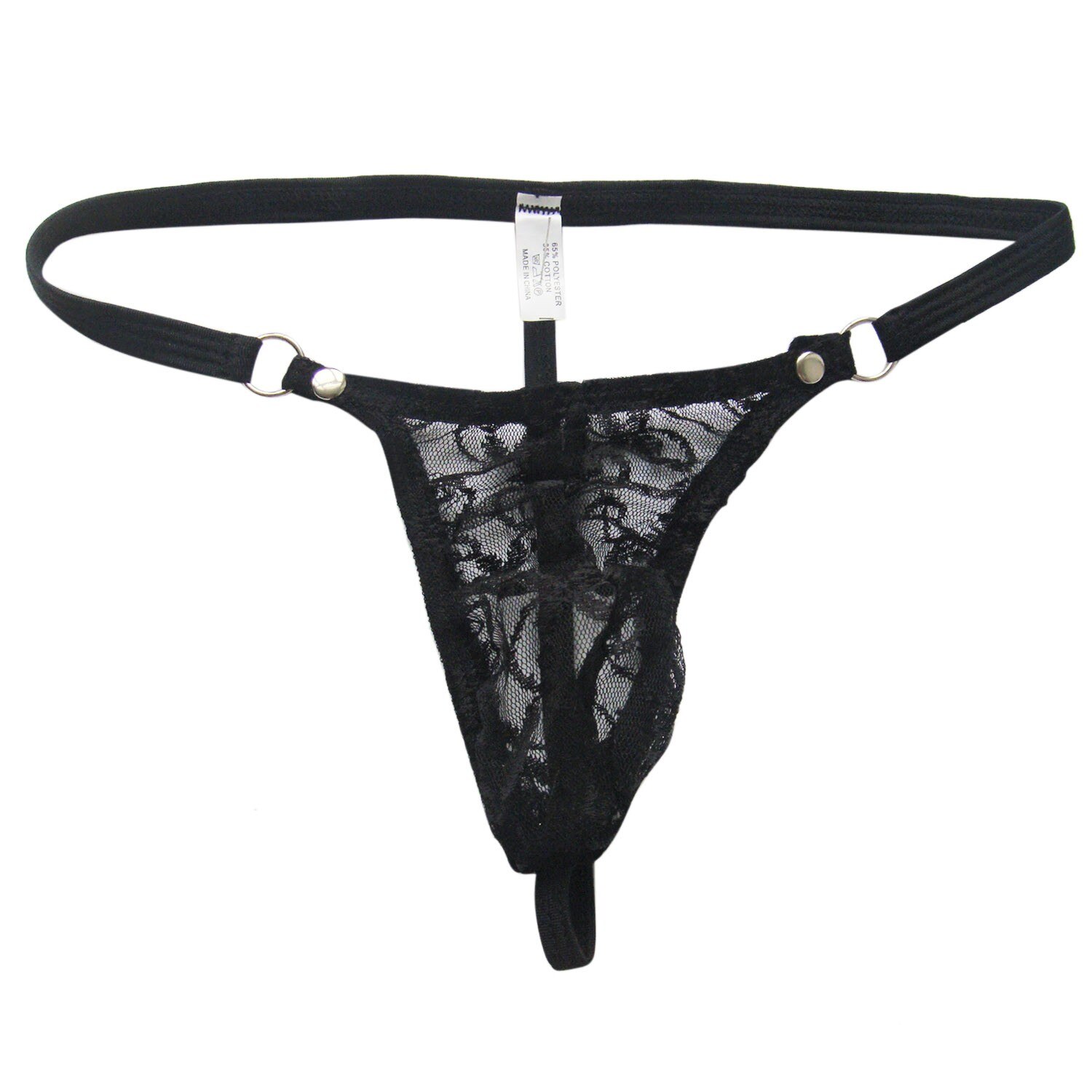 Menn sexy bugle veske blonder bikini undertøy herre blonder gjennomsiktige truser undertøy homofil sissy truser t-rygg stropp g-string thong: Svart / L