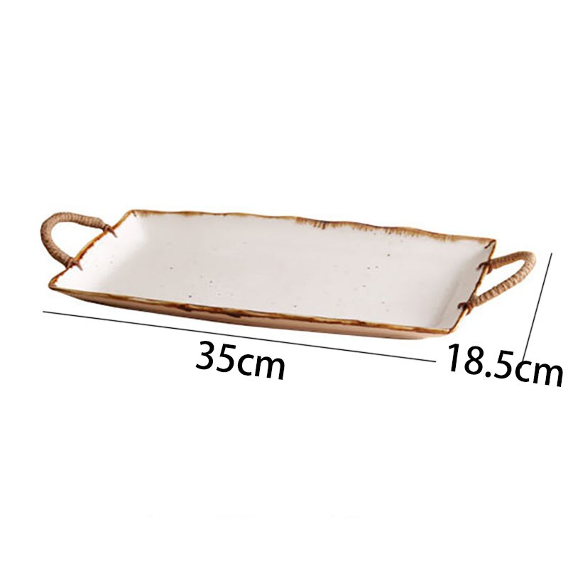 Retro Keramische Plaat Creatieve Hennep Touw Binaural Decoratieve Ontbijt Brood Schotel Desktop Fruitsalade Platen Keuken Servies: D-large