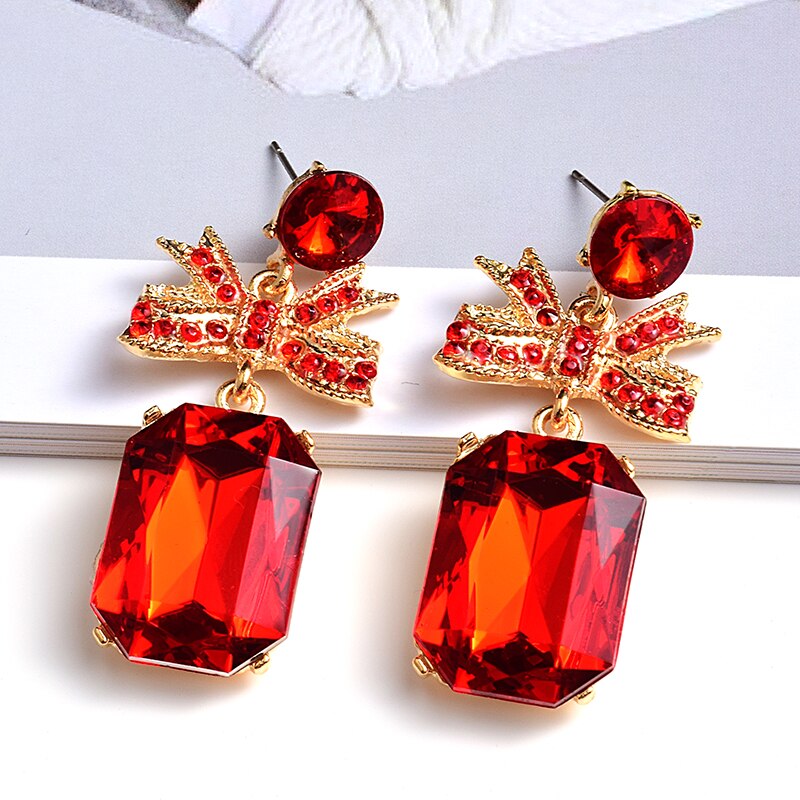 Hoge Metalen Kristallen Lange Oorbellen Mode Trend Kleurrijke Steentjes Sieraden Accessoires Voor Vrouwen: Red
