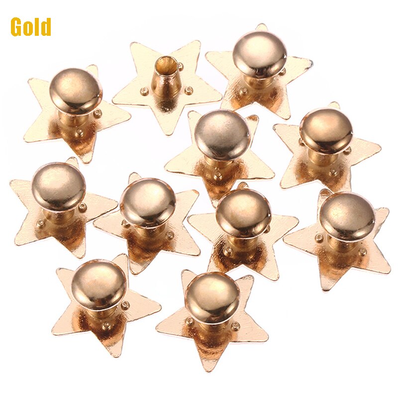 10 juegos de remaches traseros de tornillo de 10mm/12mm, tachuelas metálicas en forma de cubo, tachuelas de uñas para ropa, artesanía de cuero, bricolaje, cinturón, BILLETERA, piezas de decoración: C-Gold / 12mm