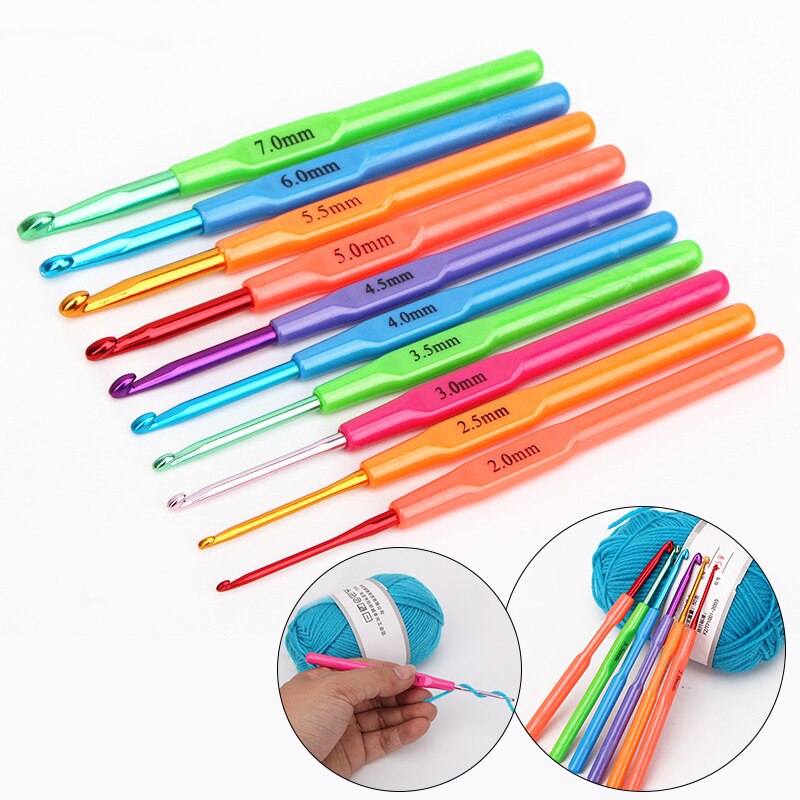 Aluminum Crochet Hook 2-7mm Plastic Handle Easy Hold Knitting Needles DIY Hand Mading Weaving Yarn Crafts Tools Hook Supplies