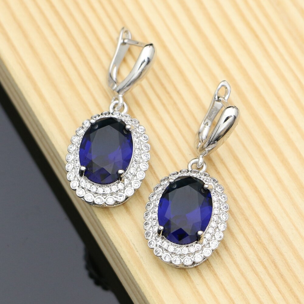 Pendientes colgantes de circonia cúbica para mujer, aretes de plata 925, para , Joyería Moderna: Azul