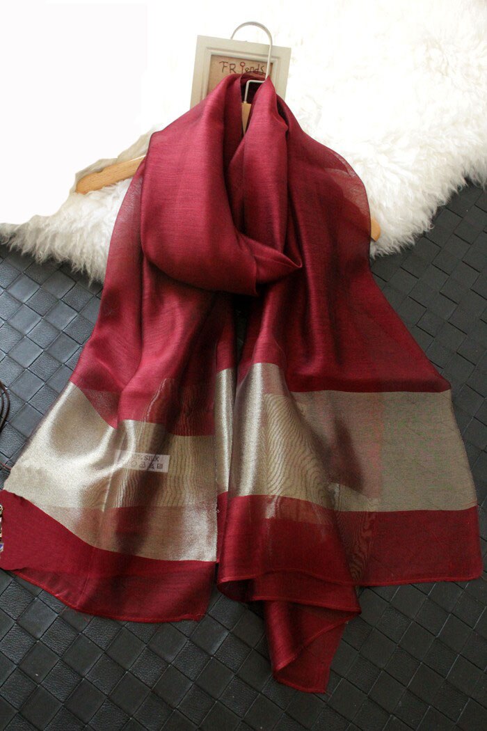 Zijden Sjaals Elegante Zijden Vrouwen Sjaal Mode Zwarte Stiksels Goud Zijde Sjaals Lange Sectie Zachte Sjaal Uitlaat Organza Sjaal: burgundy scarf