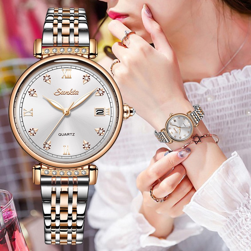 Sunkta Vrouw Horloges Rose Goud Top Luxe Horloge Vrouwen Quartz Waterdichte Vrouwen Horloge Dames Meisjes Horloge Klok