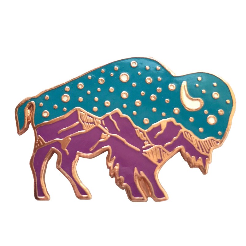 Starry Night Bison Broche Pin Deze Avontuurlijke Buffalo Is Klaar Te Verkennen Met U!