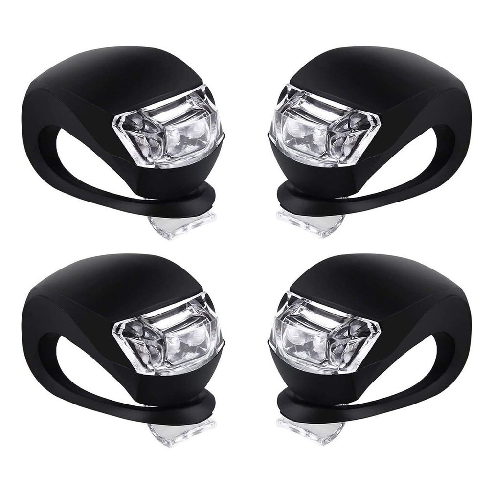 4pcs LED Silicone Mountain Bike Bicycle Front Rear Lights Push Cycle Clip Light Fits On All Types Of Bike Cr2032 Batteries