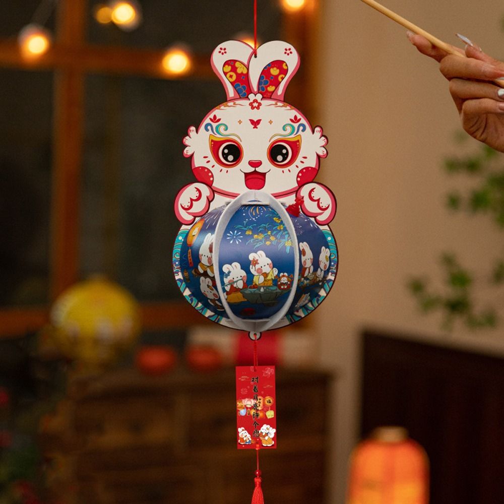 Linda linterna de conejo chino, linterna LED tradicional portátil, juguetes hechos a mano, bendición, linterna antigua, actividad familiar