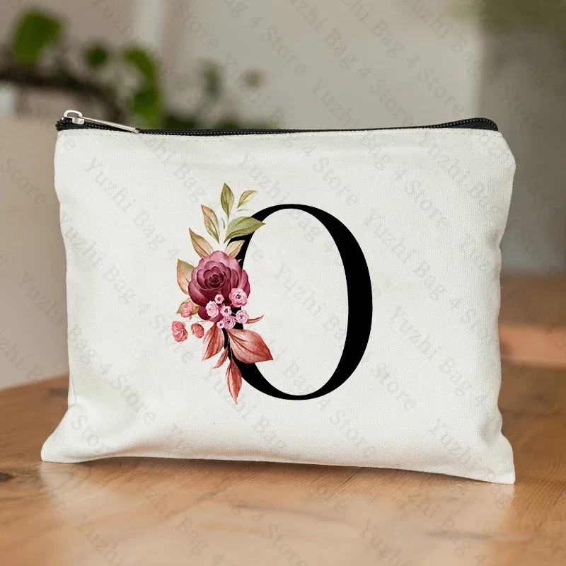 26-Buchstaben-Blumen-machen-hoch-Tasche, bedruckt, Brautjungfer, Hochzeitsgeschenk, Abschlussfeier, Lehrertag, , Aufbewahrungstasche, Reise-Parfüm-Seitentasche
