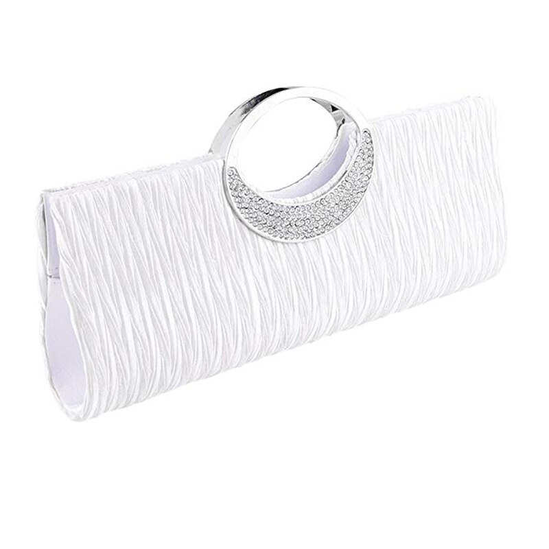 Bolso de noche de lujo para Mujer, cartera de mano plisada de satén con diamantes de imitación, a la , para de boda, monedero
