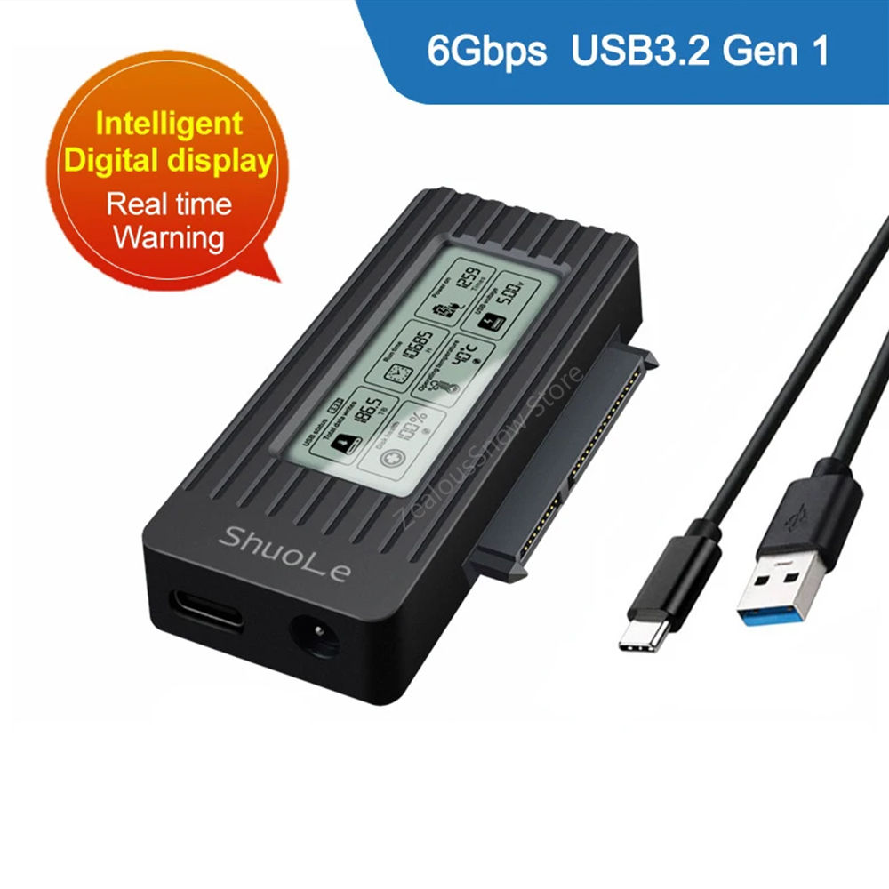 USB 3.2 3.0 to SATA III Adapter Converter Cable Digital display Case for 2.5/3.5-Inch SSD HDD Hard Drive External for Laptop PC: Gold