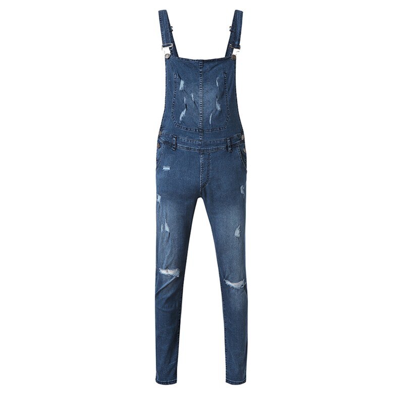 Men's British Style Denim Bib Pants Full Length Jeans Jumpsuits Hip Hop Ripped Jeans Overalls for Men Streetwear