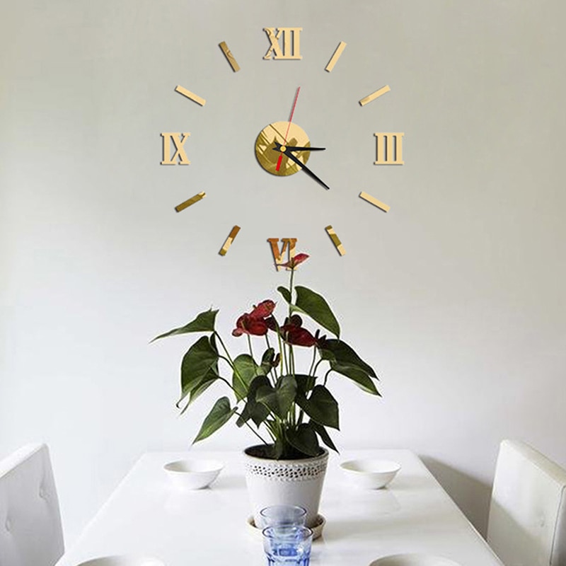 Roman Numerals Frameless Large Acrylic Mirror Surface 3D DIY Wall Clock Home Office School Wall Decor Clock Stickers
