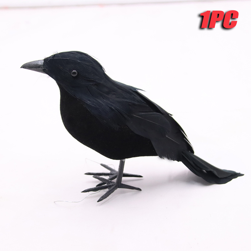 6 st svart fjäderkråka halloween-rekvisita hånlig kråka läskig fjäderdekoration rekvisita halloweenfest läskiga djur skräckrekvisita: Djup safir