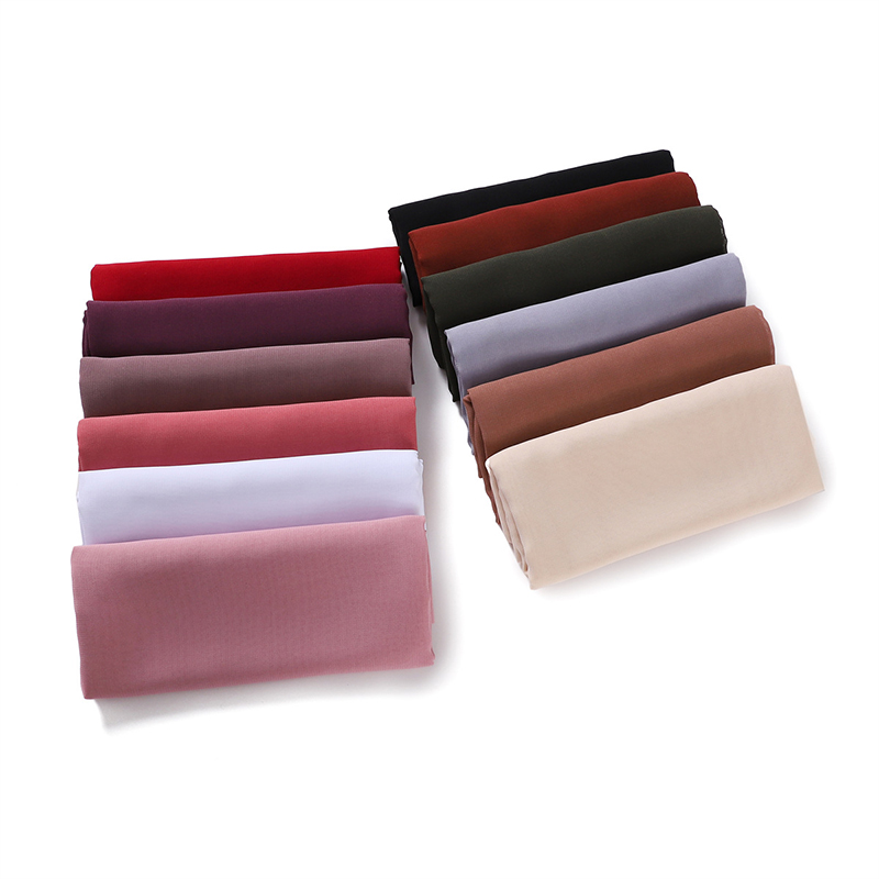 Vrouwen Effen Fluwelen Bubble Chiffon Sjaal Effen Lange Hijab Wrap Print Effen Kleur Sjaals Hoofdband Vrouwen Zachte Hijaabs Reizen Sjaals