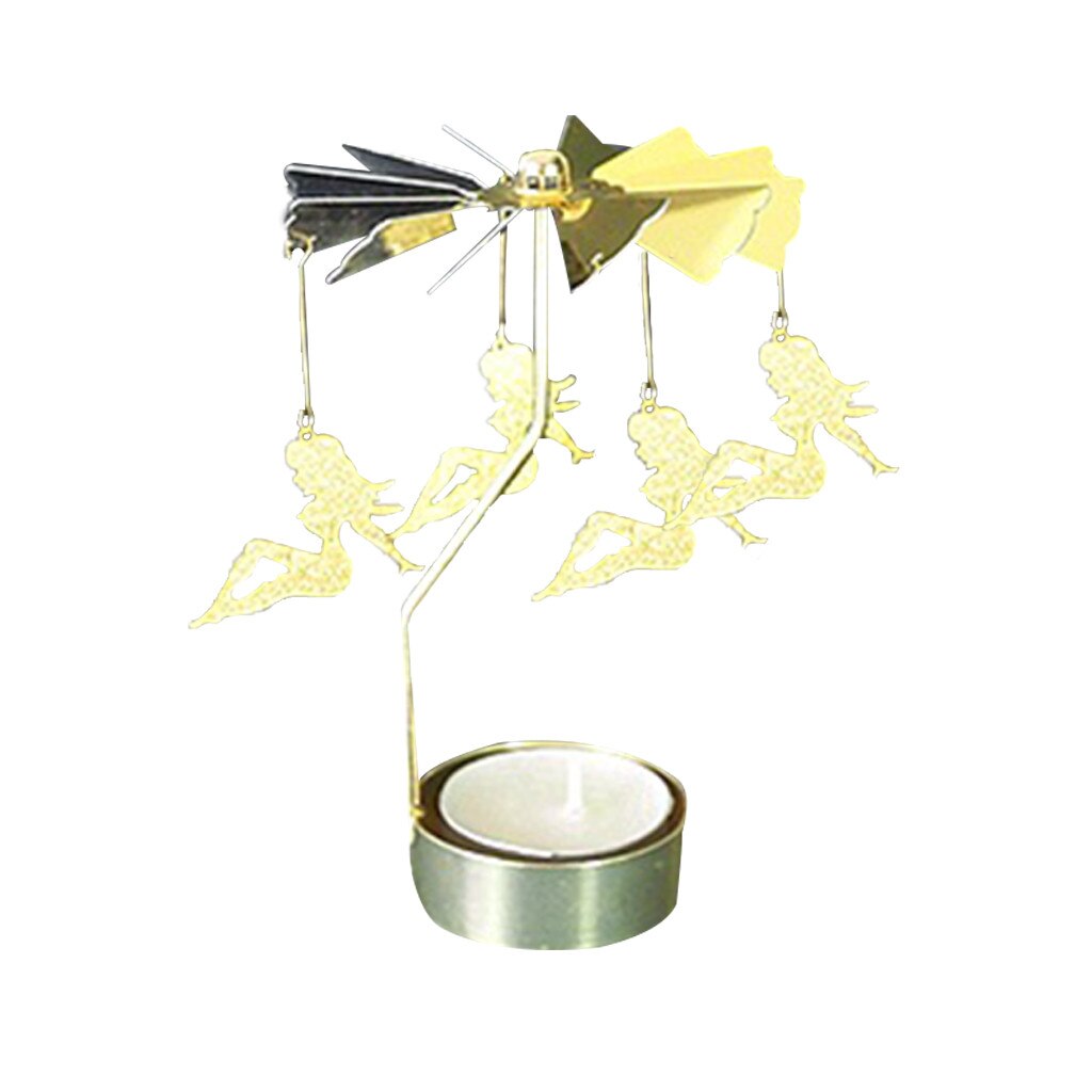 Silver Gold Candlesticks Rotating Romantic Rotation Spinning Carrousel Tea Light Candle Holder Dinner Wedding Bar Party Decor: N