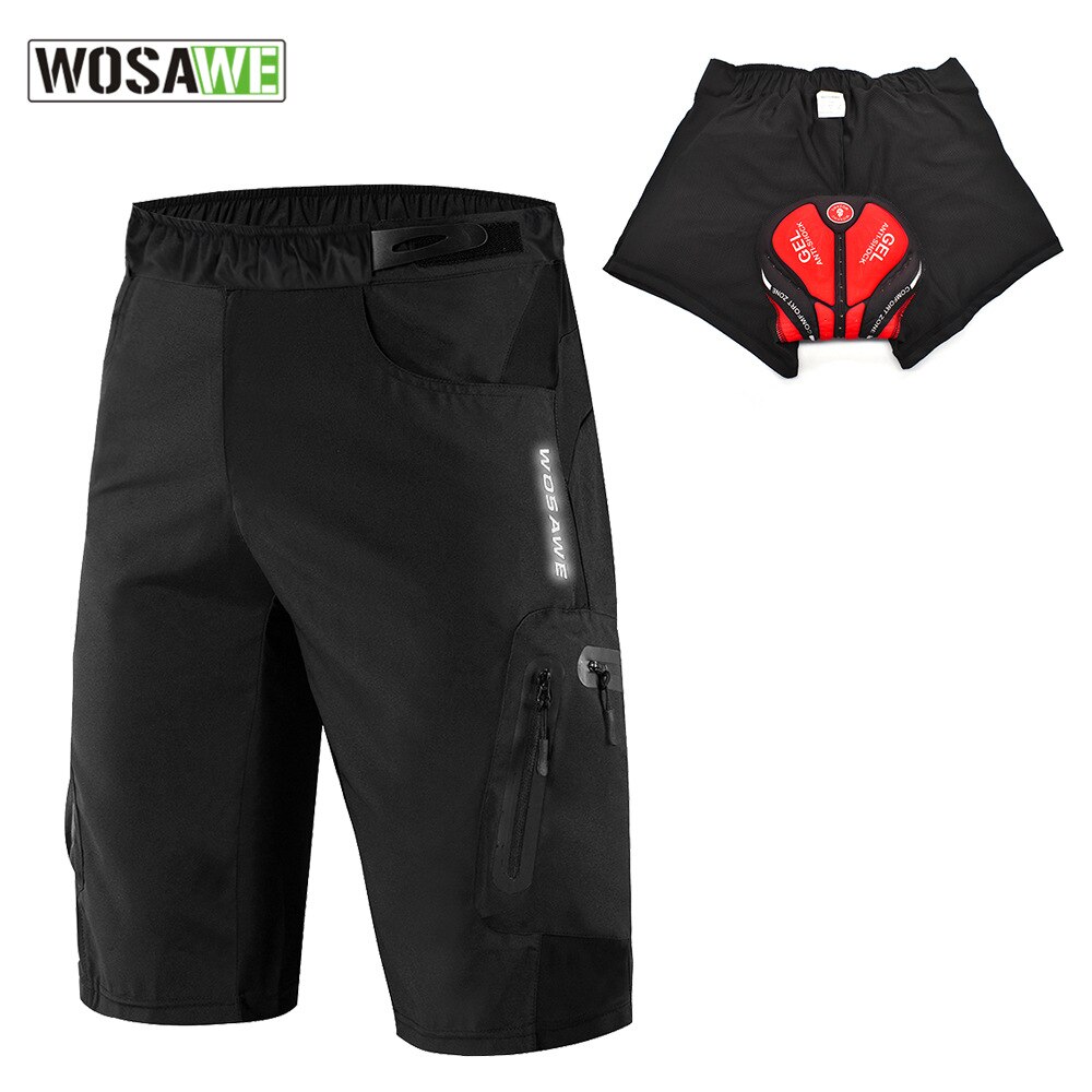 Wosawe motorcykel cykelshorts med gelpude, der ikke kan fjernes, cykelundertøj cykel downhill shorts løse udendørs cykelshorts: Sort / L
