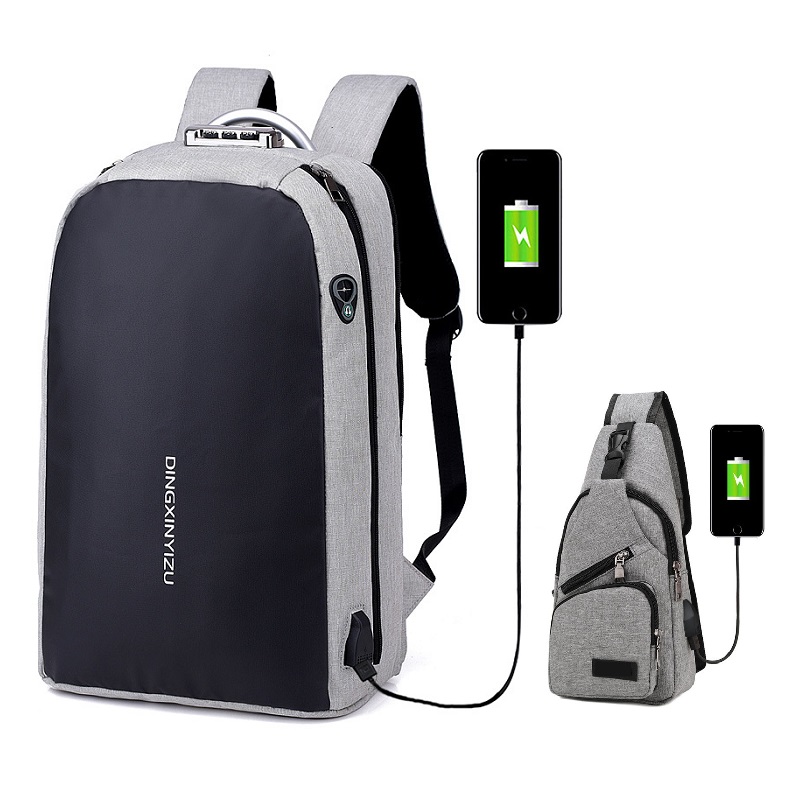 Mannen Laptop rugzak USB opladen anti-diefstal wachtwoord lock schooltas Tiener vrouwen waterdichte rugzak mochila hombre: Set 5