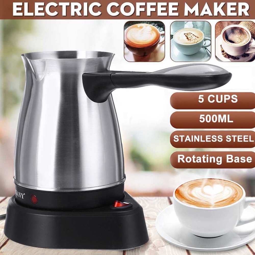 Tetera eléctrica portátil de acero inoxidable, cafetera turca y griega de 500ML, Moka, 220V, 5 tazas, hervidor de agua