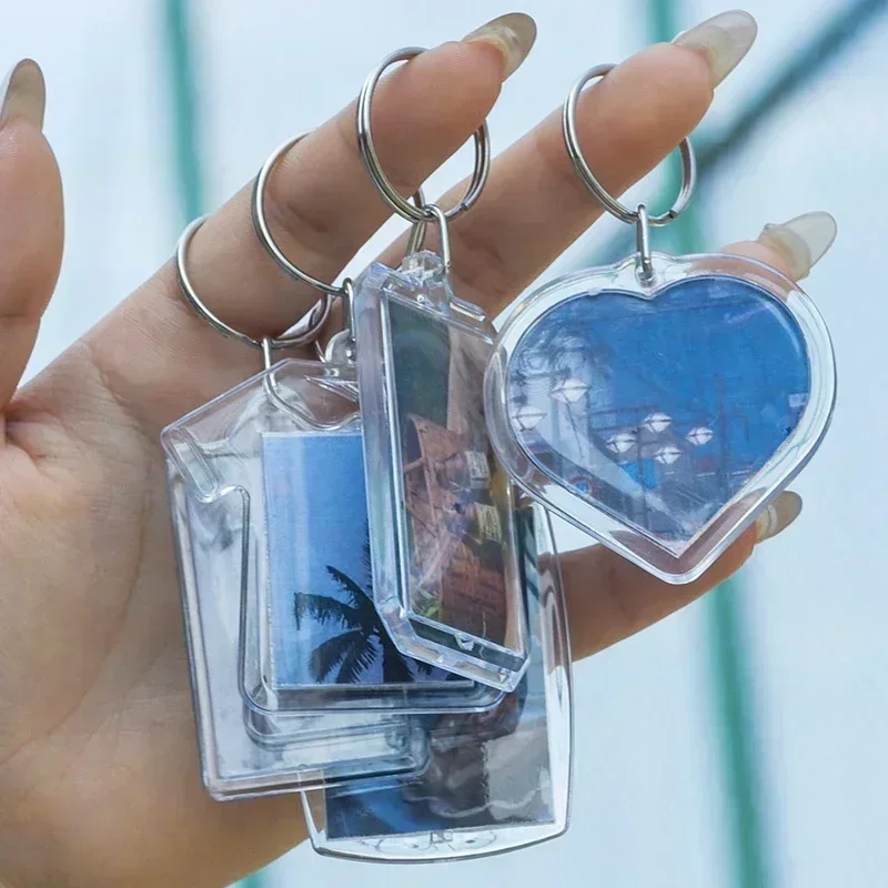 5-20pcs Transparent Photo Frame Keychain Tassels Snap-In Custom Insert Photo Acrylic Blank Keyring Clear Blank Picture Pendant
