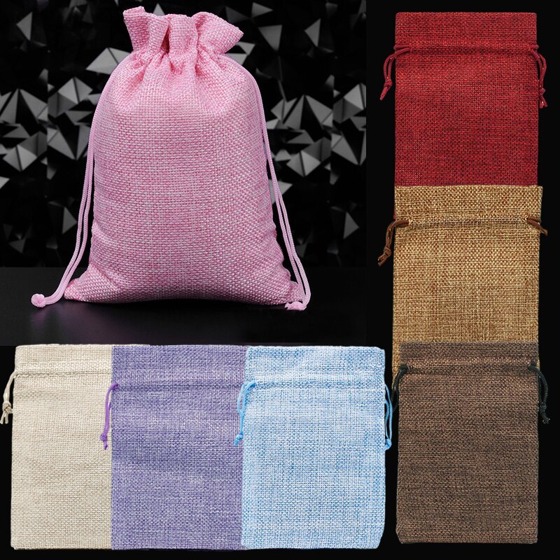 10Pcs Linnen Trekkoord Tassen Bundel Pocket Katoen Opbergzakken Voor Christmas Verpakking Tassen Linnen Trekkoord Zak Decoratie