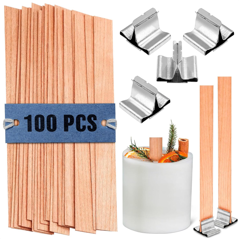 Mechas de velas de madera, vela plana, soporte de hierro de madera, núcleos de velas con soporte de Base para manualidades hechas a mano