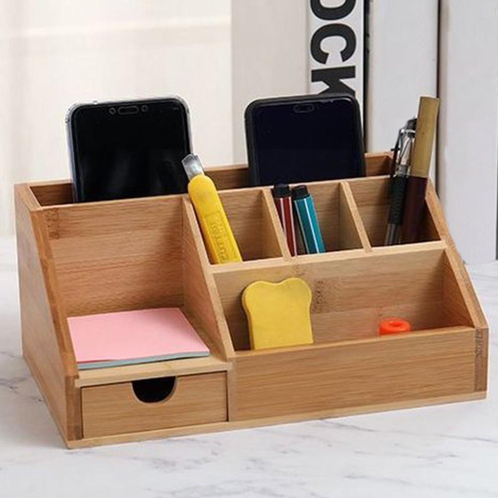 Desktop Storage Box Bamboo Stationery Organiser Letter Holder Box Rack Notes Office Storage Pencil Pen Cosmetic Holder Stor G0m3