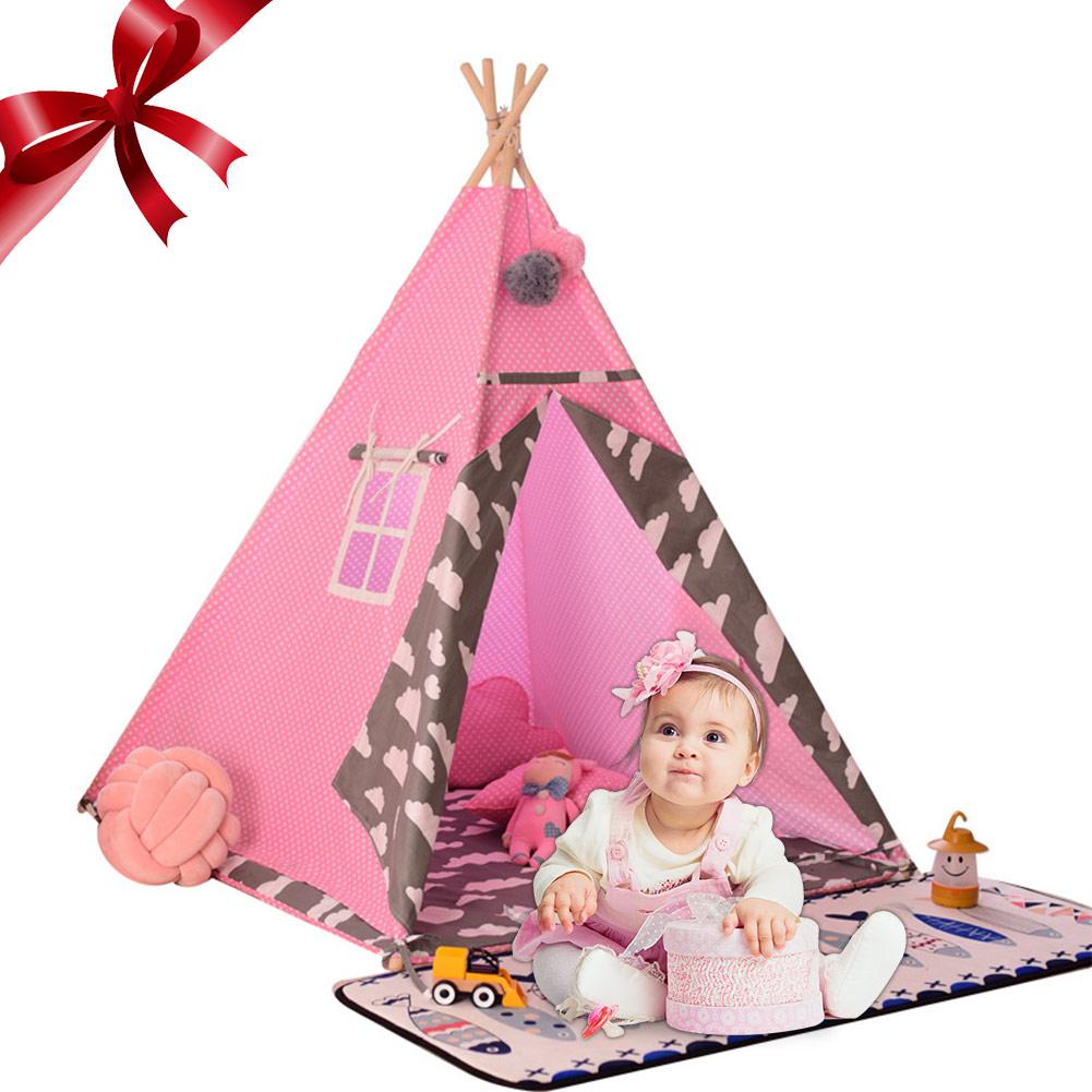 Leinwand Tipi Zelt freundlicher Tipi Tipi mit Grau Pom Poms Indische Spielen Zelt Haus freundlicher Tipi T Pee Zelt KEINE matt: Rosa
