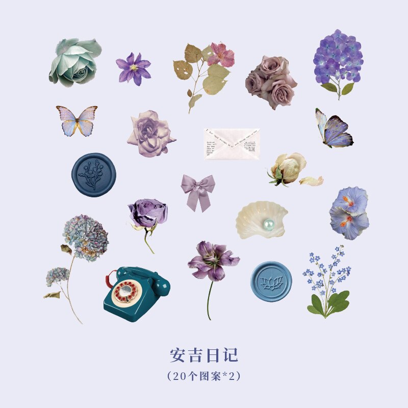 40pcs Flowers Collection Cute Japanese Stickers Pack Kawaii Cartoon Sticker Set For Planner Journals Diary Scrapbooks: B