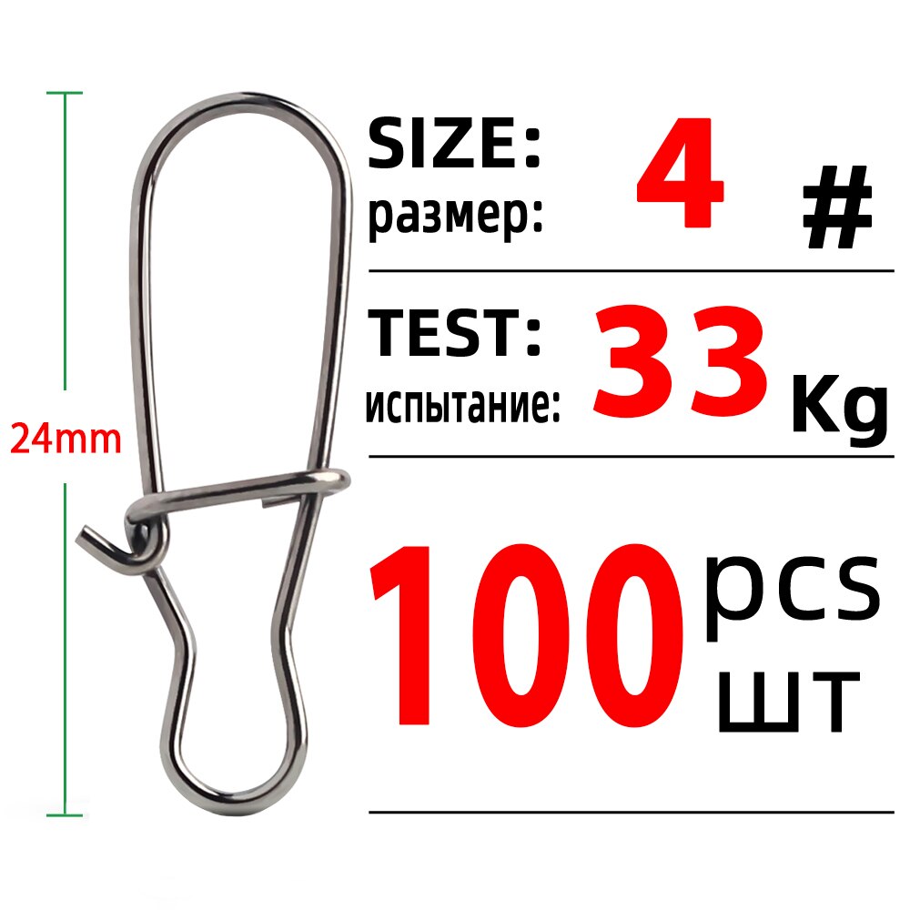 Dndyuju 100 stk fiskeri flot kroget snapstift i rustfrit stål fisketønde drejelig lokkestik fisketilbehør hav: Størrelse 4 (24mm 33kg)