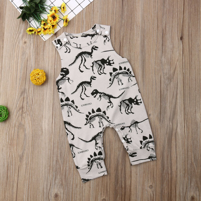 Baby Baby Boy Dinosaurus Mouwloze Romper Jumpsuit Casual Kleding Set