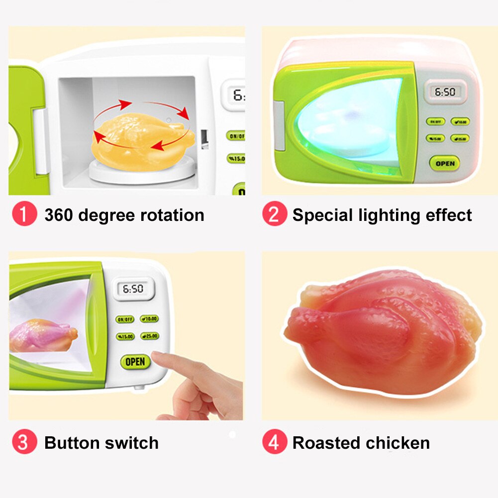 Ouder-kind Coördinatie Speciale Verlichting Hand Vaardigheden Interesse Klassieke Magnetron Rotatie Rollenspel Met Nep Voedsel