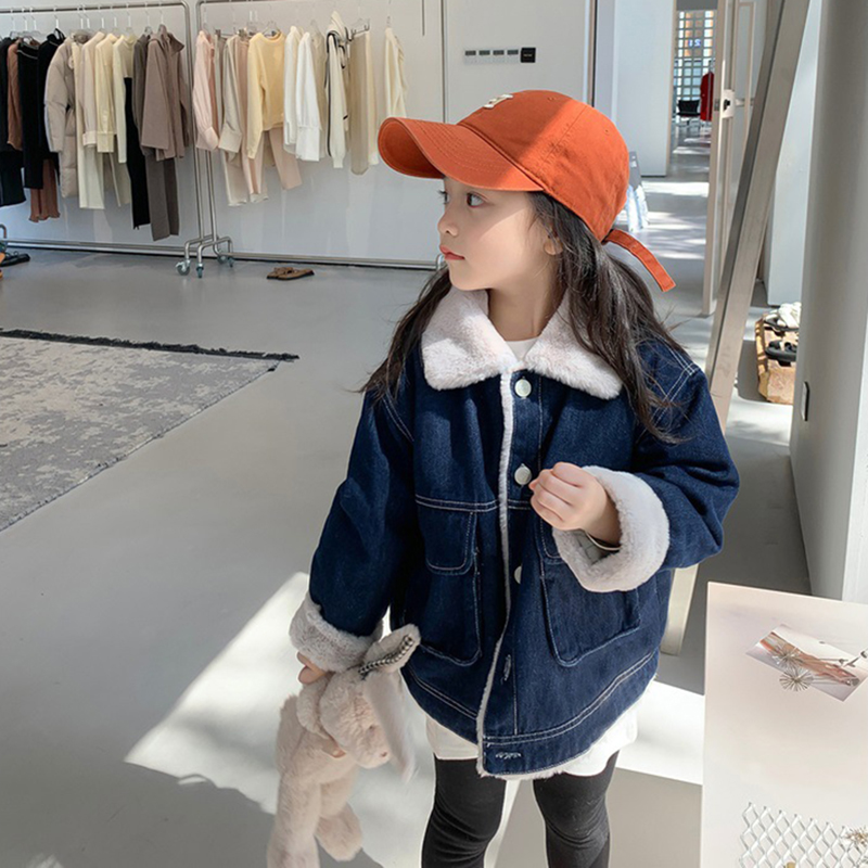 Meisjes Jongens Harige Denim Jassen Herfst Winter Kids Dubbele Grote Zakken Vest Jeans Jassen 3-7 Jaar Kinderen Bovenkleding kleding