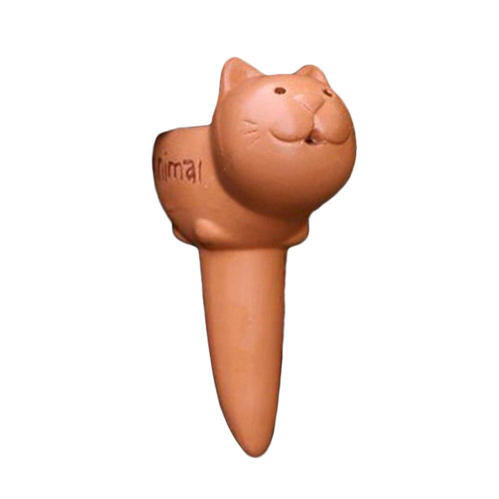 Pincho de riego automático de terracota para plantas de interior y exterior, herramienta gotero de arcilla de cerámica con dibujos animados de animales, paquete de 2 unidades