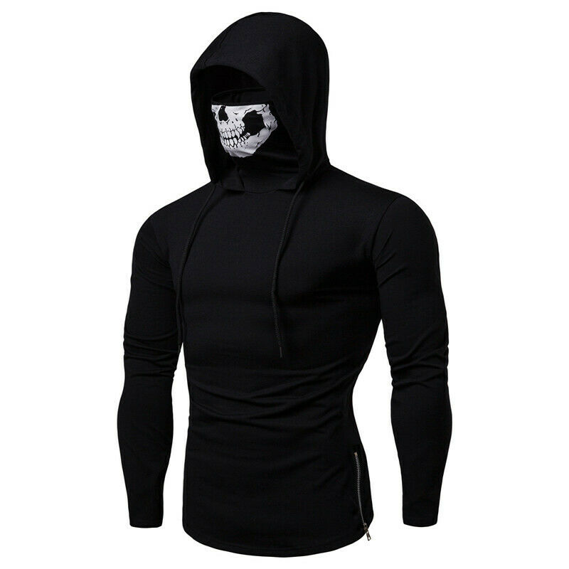 Herre gym tynd hættetrøje langærmede hættetrøjer med maske sweatshirt afslappet t-shirt sweatshirt